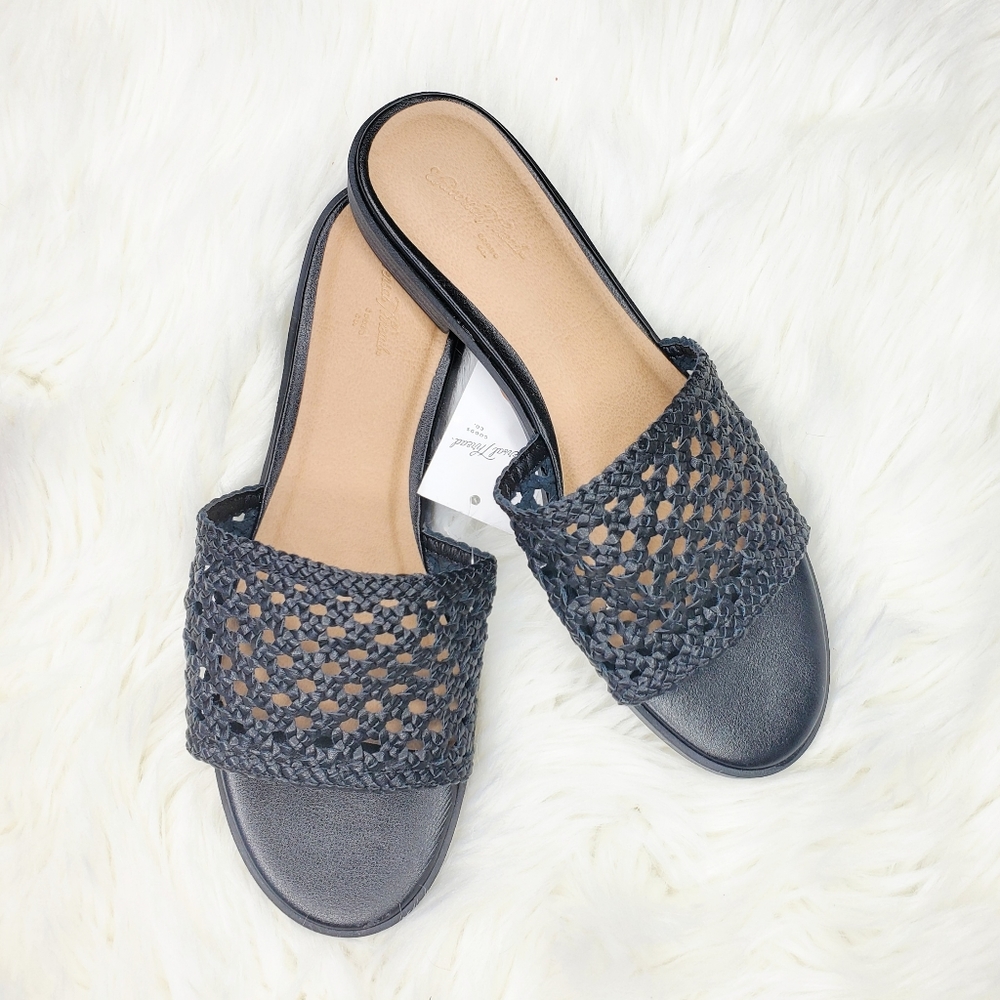 Woven Slide Sandals in Black Cane Weave - Picture 2 of 4